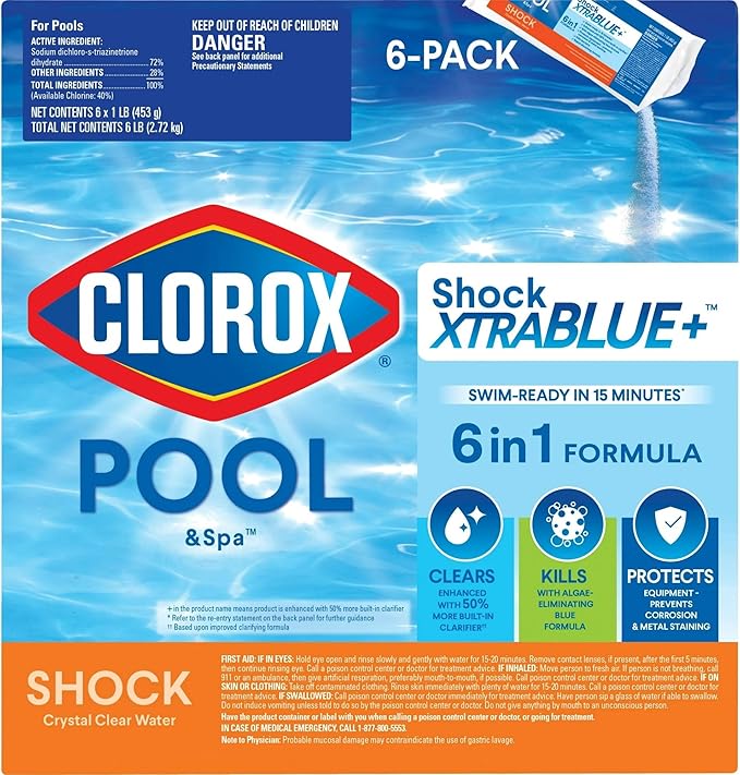 Clorox® Pool&Spa™ Shock XTRABLUE® Plus, Kills Bacteria & Algae In Swimming Pools, Swim Ready In 15 Minutes, (6 Pack)
